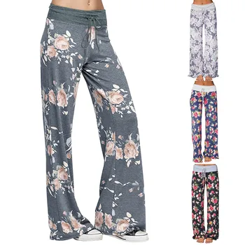 Женские удобные повседневные пижамные брюки с цветочным принтом и завязками, брюки для отдыха, широкие женские брюки