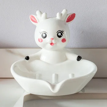 Керамическая мыльница с оленем, тарелка, Симпатичная форма держателя, прекрасный поднос Для слива в ванную Декоративную