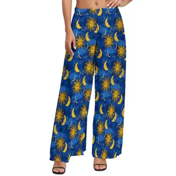 Брюки Stars Sun Moon С высокой талией, современные брюки с Небесным принтом, уличная одежда, графические широкие брюки