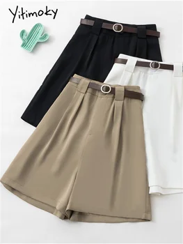 Костюмы, шорты для женщин, весна-лето 2023, новые Корейские модные шорты с высокой талией, офисные женские шорты Y2k с поясом