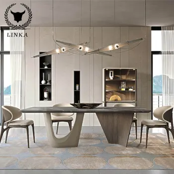 Итальянский стиль легкий роскошный стиль минималистский мраморный длинный стол сочетание домашнего стола и стула высококачественный дизайнерский мех по индивидуальному заказу