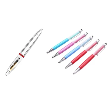 5 шт. разноцветных хрустальных ручек, бриллиантовых шариковых ручек и 1 шт. перьевой ручки 0,5 мм с пипеткой, прозрачных ручек
