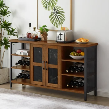 Промышленный винный барный шкаф, Стойка для хранения спиртных напитков, Буфет с винными полками (орехово-коричневый, 55,12' вт x13.78'd x30.31 'h)