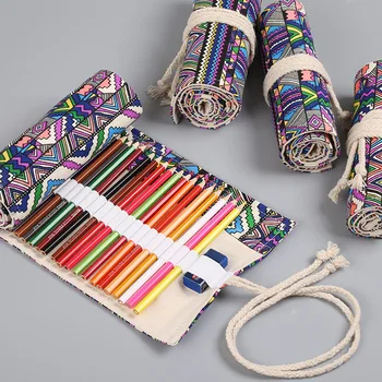 Цветной художественный пенал с рулоном на 108 отверстий, принадлежности для школьников Kawaii, кисточки, ручка, Милые пеналы, канцелярские принадлежности