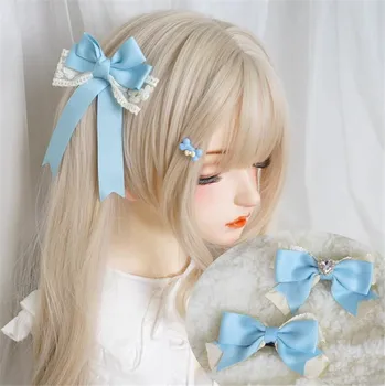 Милая голубая Заколка для волос с Бантом Kawaii, Кружевная Заколка для волос, Аксессуары Для волос, женская Заколка для волос B2489