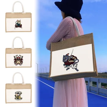 Джутовая сумка, Льняная сумка через плечо, Мешки, Мешочки, Льняные сумки, Женские сумки для покупок, Ламинированные сумки в японском самурайском стиле 2023