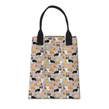 Большая Модная Продуктовая сумка Corgi Pizza с ручками, Многоразовая Хозяйственная сумка Из прочной Винтажной Хлопчатобумажной ткани