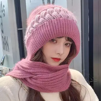 Новая шапка-шарф от ветра и снега, осенне-зимняя шапка-ушанка, шарф, женская вязаная шерстяная шапка из двух частей