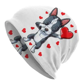Dabbing Boston Terrier Heart Skullies Шапочки Кепки Прохладные Зимние Теплые Вязаные шапки Унисекс для взрослых с рисунком Мультяшной собаки Шляпы-капоты
