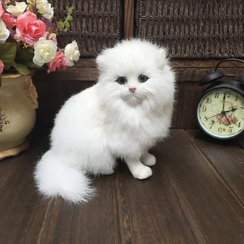 Имитационная модель кошки размером около 18x17 см полиэтилен и меха Белая персидская кошка реквизит для рукоделия, подарок для украшения дома p0727