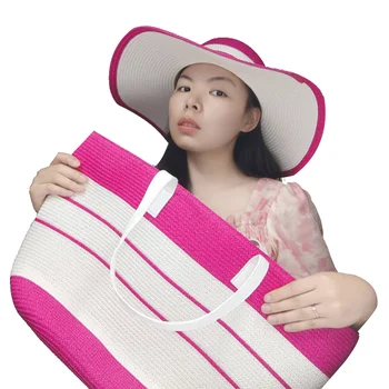 Соломенная шляпа из трех частей, розово-красная, новая летняя пляжная шляпа с куполом, женская соломенная сумка, шляпа от солнца, подходящая по цвету к джазовой шляпе для взрослых кепкамужския