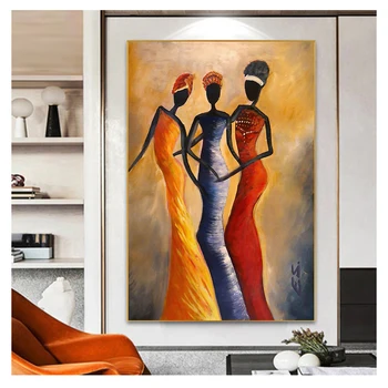 Картина маслом на холсте Плакаты и принты Скандинавское искусство Настенная картина для декора гостиной Винтажный портрет африканской женщины