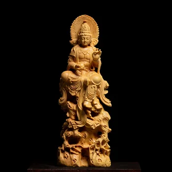 Бесплатная Богиня Милосердия Массивная статуя Будды Богиня Гуань Инь Будда Фэн-шуй Резьба по дереву Домашний декор