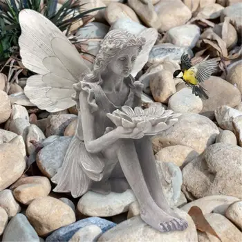 Скульптура Ангела, Сидящий Подсолнух, Статуя феи, Реалистичная фигурка, Украшения для садового крыльца, Каменный двор, ремесло, ландшафтный декор