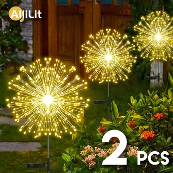 AlliLit 2шт светодиодные солнечные фейерверки Водонепроницаемые уличные гирлянды из одуванчиков для декора сада и лужайки