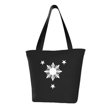 3 Звезды И Солнце, флаг Филиппин, Продуктовые сумки для покупок, забавная холщовая сумка-тоут для покупок, сумка через плечо, сумка большой емкости