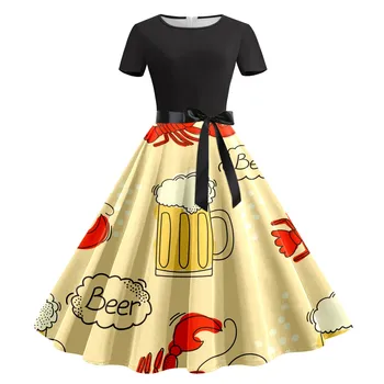 Женское Винтажное коктейльное платье для Октоберфеста с коротким рукавом Длиной до колен, Винтажное Трапециевидное платье с роговыми качелями, Вечерний бал, Летняя Цветочная вечеринка