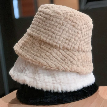 Зимняя модная женская однотонная панама, теплые шапки, женская рыбацкая кепка из искусственного меха, шапки для женщин, прямая поставка