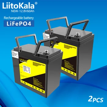 Аккумуляторная батарея Lifepo4 2ШТ 12V 60Ah 12,8 В, встроенные водонепроницаемые литий-железо-фосфатные элементы BMS для инвертора лодочного электродвигателя