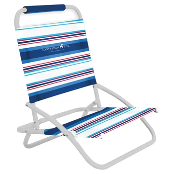 Однопозиционный складной пляжный стул Caribbean Joe, пляжный стул в синюю/красную полоску, складной стул, складной табурет для кемпинга