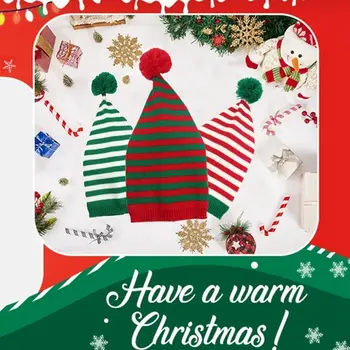 Счастливого Рождества Шляпа Рождественская Вязаная Шапка Подарок Полосатый Санта Клаус Шерстяная Шляпа Зеленый Красный Рождество