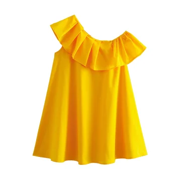 Новое женское минималистичное свободное платье с оборками и открытыми плечами 2023 года