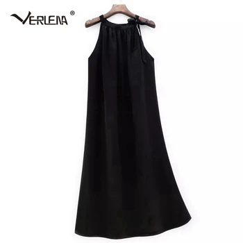 Короткий воротник с бантом, черное платье из чистого шелка тутового дерева для женщин 2023, сексуальное платье без рукавов из старого атласа, классная летняя одежда Verlena