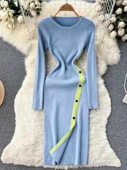 Новый женский сексуальный свитер Sleevelee, облегающее платье Миди, модное осенне-зимнее женское трикотажное платье для вечеринок и клубов,