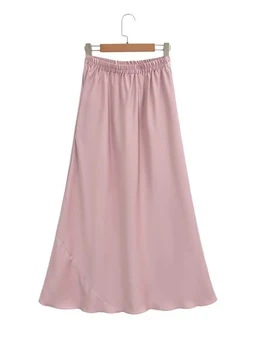 Летняя женская модная юбка миди с высокой талией TRAF, однотонная повседневная свободная юбка, женская шикарная юбка трапециевидной формы до середины икры