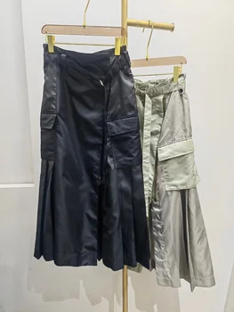 Новая летняя плиссированная юбка с карманами, неправильный крой, разнообразие сращиваний