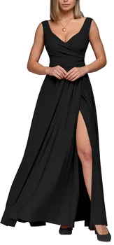 Женское платье 2023, летняя мода, новые однотонные платья с V-образным вырезом, сексуальные вечерние платья без рукавов для выпускного вечера.