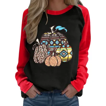 Женский топ на Хэллоуин, толстовки с принтом в стиле пэчворк, круглый вырез, осенне-весенняя уличная одежда, Мягкие пуловеры с длинными рукавами, топы