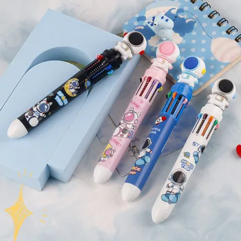 10 шт Многоцветных шариковых ручек, Десятицветные шариковые ручки Astronaut press, многоцветные канцелярские принадлежности kawaii