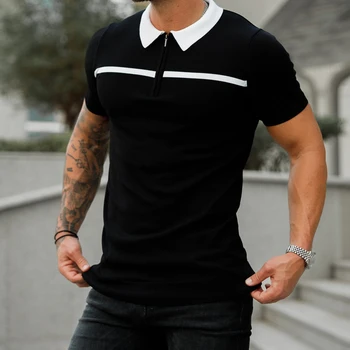 Мужская рубашка ПОЛО, трикотаж, высококачественный эластичный отложной воротник, короткий рукав, летняя Новая спортивная повседневная нижняя рубашка