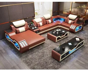 Диван высококачественный диван для семейной комнаты, комплект секционных диванов для мебельного дома со светодиодной подсветкой