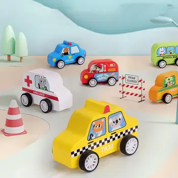 6 шт., детская мини-модель гоночного автомобиля, деревянная игрушка 