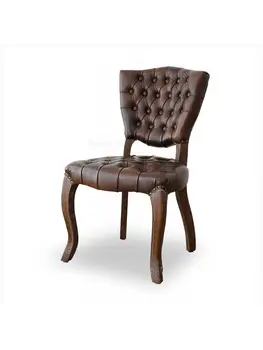 Индивидуальный неоклассический Ретро обеденный стул из массива дуба с пряжкой в американском стиле Кантри, первый слой мягкой сумки из воловьей кожи, кафе Повседневный