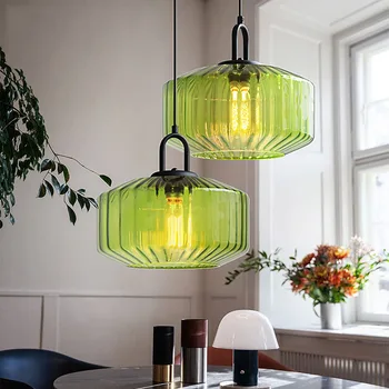 Ретро светодиодная люстра для обеденного стола, подвесной светильник из стекла скандинавского цвета, подвесные светильники для внутреннего декора в стиле лофт для спальни, Ресторанная лампа