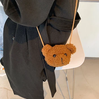 2023 Милый Медведь Женская сумка через плечо для девочек Милая улыбка Медведя Мягкие плюшевые сумки через плечо Мини-сумка-мессенджер Детская дизайнерская сумка Сумка-медведь