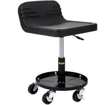 Гаражный стул на колесиках VEVORbrand Вместимостью 300 фунтов, Регулируемое по высоте сиденье механика, Поворотные колеса на 360 градусов, Лоток для инструментов