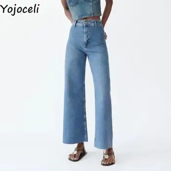 Yojoceli Осенние женские карманы, широкие штанины, зимние повседневные свободные модные джинсовые брюки на молнии, повседневные винтажные джинсовые брюки