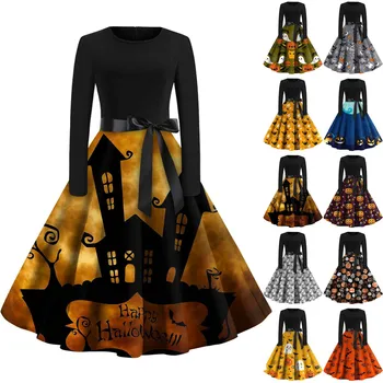 Платья для женщин, подходящие для кожи, на Хэллоуин, Каникулы, Голова летучей мыши, Тыква, Удобное женское классическое и универсальное платье Vestidos