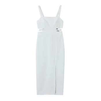 Новинка лета 2023, тонкое темпераментное белое платье-слинг с разрезом, универсальная длинная юбка