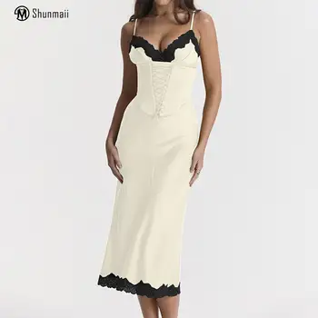 Женское платье на бретельках с глубоким V-образным вырезом, однотонное Женское облегающее Длинное платье, приталенная элегантная одежда для вечеринок с открытой спиной