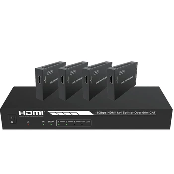 18 Гбит/с HDMI Extender Splitter 1x4 4K при 60 Гц По кабелю Cat 5E/6 /7 Ethernet 50 м (165ft)