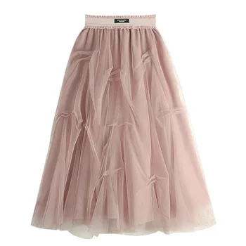 Женская летняя нерегулярная плиссированная сетчатая пышная юбка-миди во французском стиле трапециевидной формы