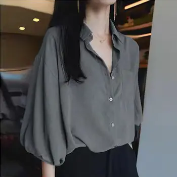 Модная Женская Блузка с коротким рукавом 2023, Шифоновая одежда с пышными рукавами на Работу, Женская футболка, Трендовая Летняя Корейская одежда Dongdaemun