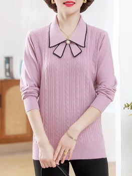 Высококачественный Свитер Женский Осень Весна Корейский Модный пуловер Женская одежда Повседневные свитера с вышивкой на лацканах