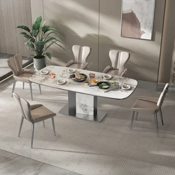 Итальянский обеденный стол легкий, роскошный, современный и простой. Дизайнер, маленькая квартира, прямоугольный стол и стул для домашнего хозяйства