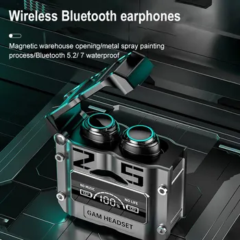 M25 Беспроводной Bluetooth 5.2 Магнитный лючок Металлический Механический стиль Двойное ухо Цифровой дисплей В ухо Спорт Bluetooth
